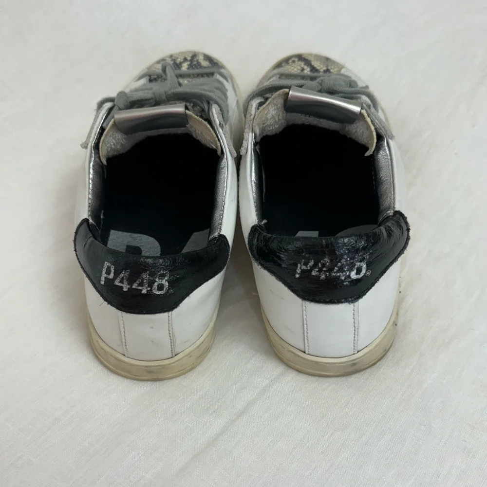 P448 John Python-Print Leather Low Top Sneakers Size 37 US 7 Classic Designer - Picture 15 of 16
